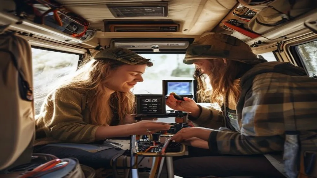 Couple de vanlifers installant un module Vanbox dans leur van aménagé.
