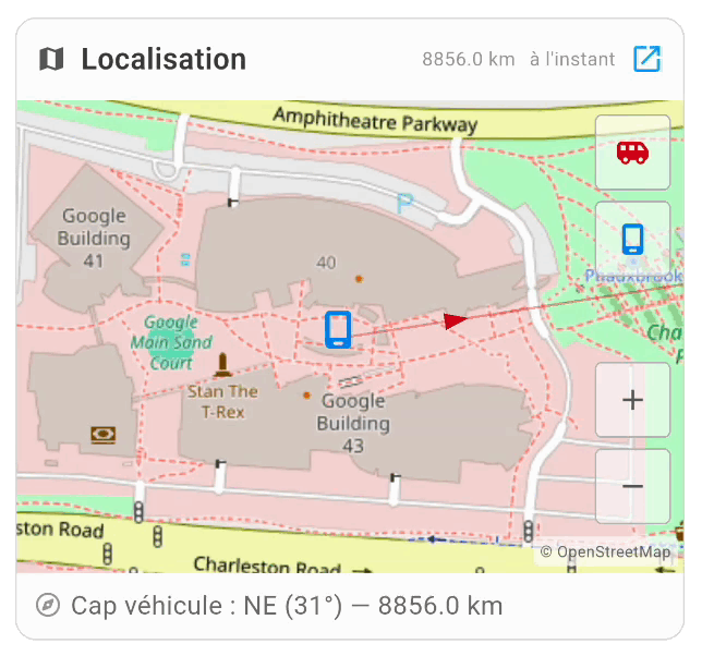 Carte de localisation App Vanbox — cap du véhicule animé en temps réel